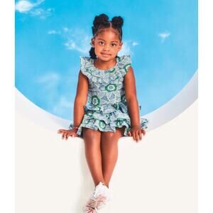 Janie & Jack x Kaavia James Floral Block Print Skirt/Matching Ruffle Tank Sz 7/8